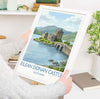 Eilean Donan Castle Scotland Travel Poster, Scottish Highlands Castle Wall Art, Landscape Print, Iconic Scotland Illustration, UK Decor