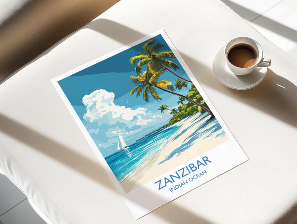 Zanzibar Travel Print, Travel Poster of Zanzibar, Indian Ocean Island Art, Zanzibar Wall Art Gift,