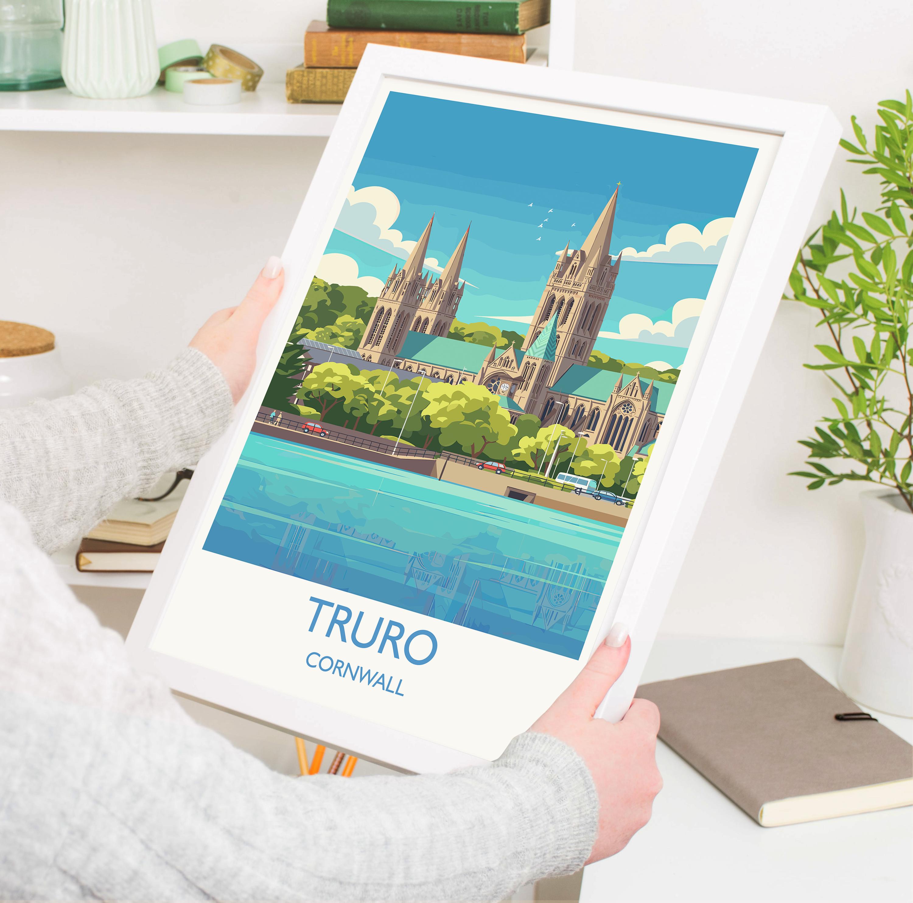 Truro Travel Print, Travel Poster of Truro, England, Cornwall Art, Truro Cathedral Art Lovers Gift, Wall Art Print NQ Media Designs