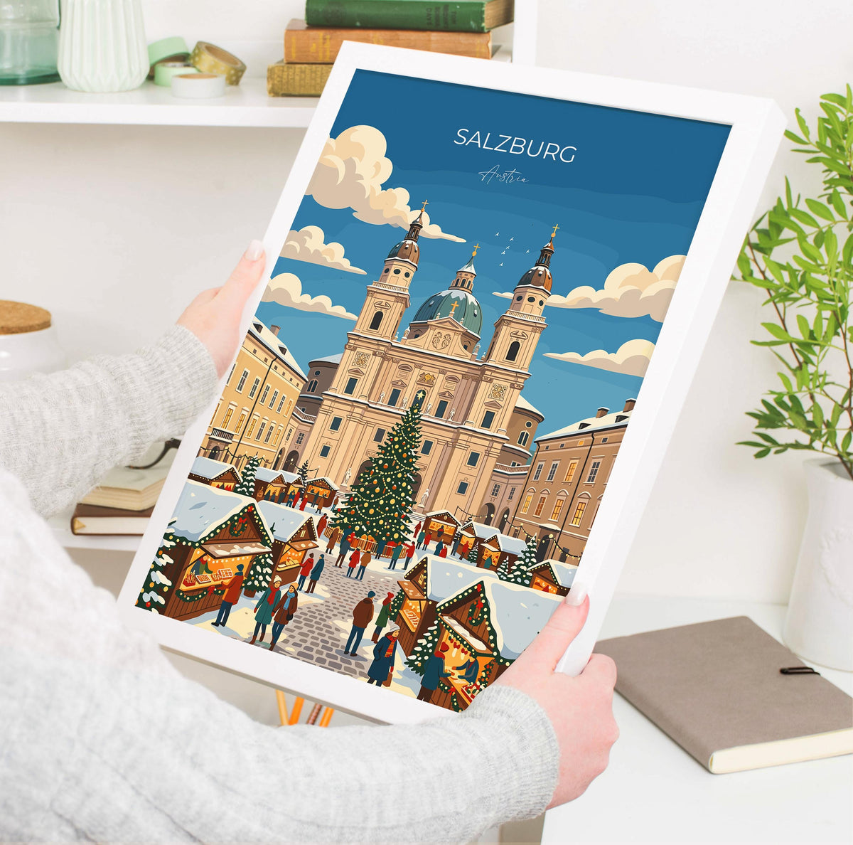 Salzburg Christmas Market Poster, Austria Winter Wall Art, Salzburg Cathedral Print, Austrian Festive Travel Poster, Salzburg Gift