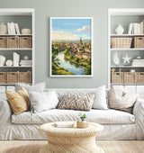 Shrewsbury Travel Print, River Severn Wall Art, Shrewsbury Town Poster, Historic Church Illustration, Shropshire Landscape, UK Decor
