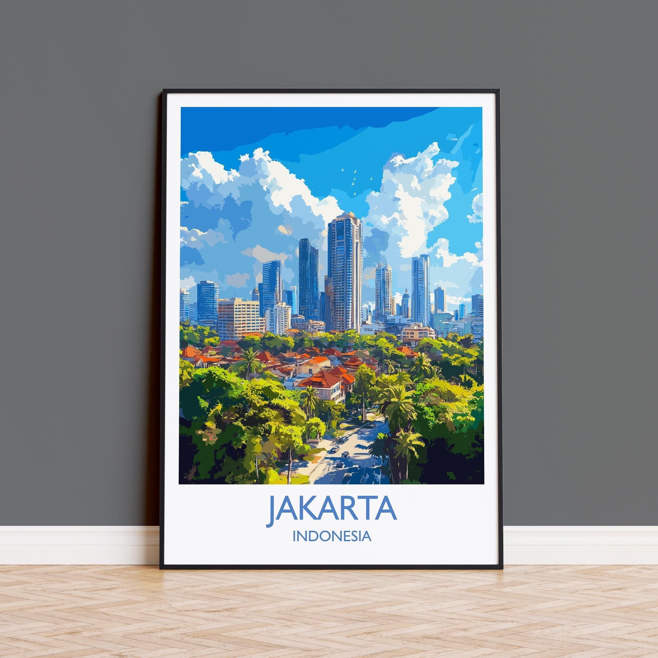 Jakarta Travel Print, Travel Poster of Jakarta, Indonesia, Jakarta Art Lovers Gift, Wall Art Decor Print Gift NQ Media Designs