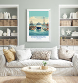Portsmouth Travel Poster Print, Southsea & Spinnaker Tower Wall Art, Hampshire Coastal City Illustration, UK Travel Decor, Seaside Gift NQ Media Designs