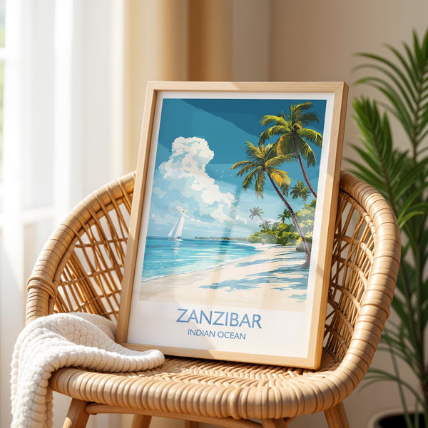 Zanzibar Travel Print, Travel Poster of Zanzibar, Indian Ocean Island Art, Zanzibar Wall Art Gift,