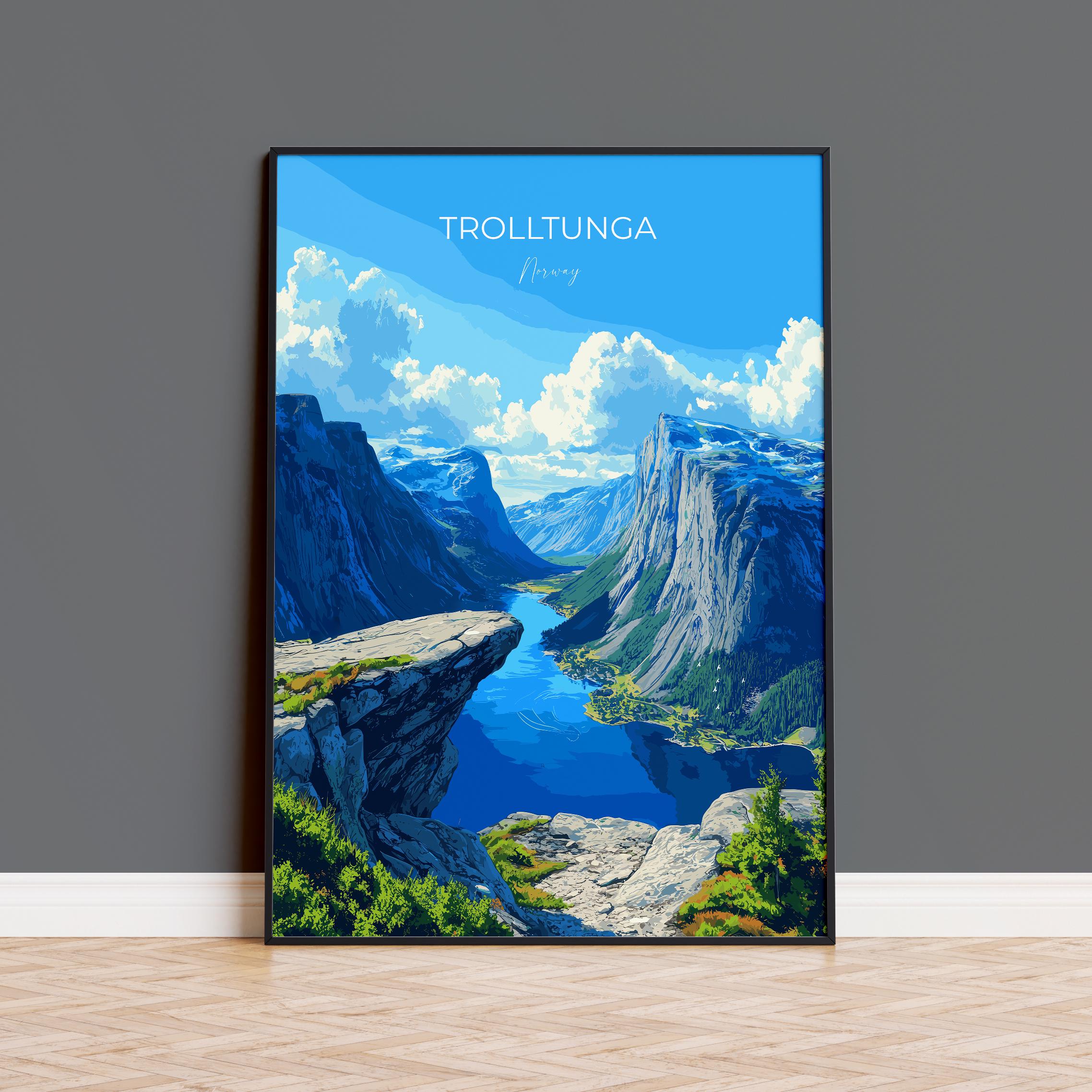Trolltunga Travel Poster, Travel Print of Fjords, Norway Poster, Trolltunga Art Gift, Norway Art Lovers Travel Gift NQ Media Designs