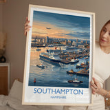 Port of Southampton Travel Poster, Southampton Docks Wall Art, Cruise Ship Harbour Print, Historic Port Illustration, UK Coastal Decor