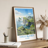 Faroe Islands Denmark Travel Poster, Faroe Islands Wall Art, Nordic Landscape Print, Dramatic Cliffs & Villages, Scandinavian Travel Decor