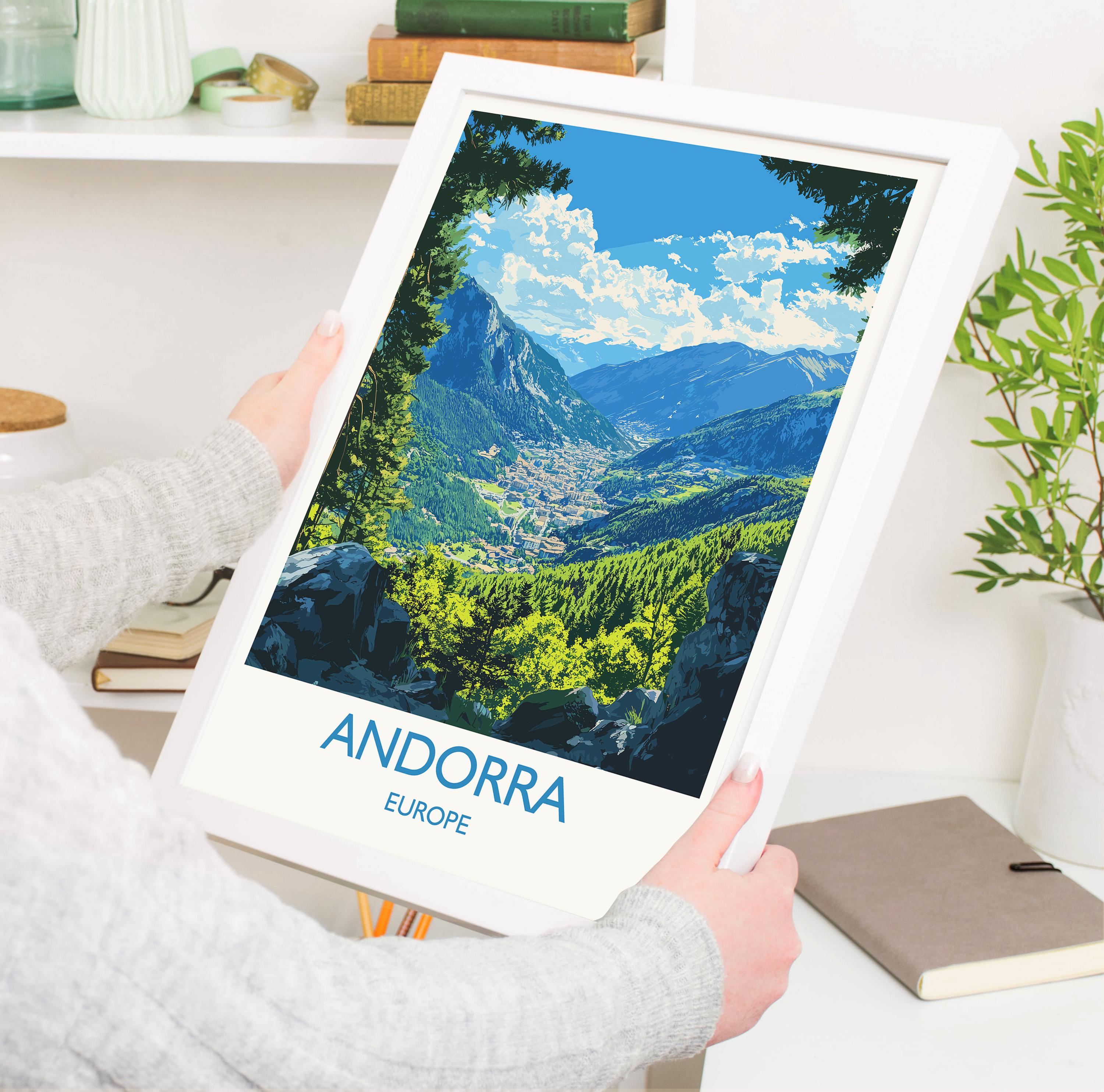 Andorra Travel Poster, Travel Print of Andorra, Europe, Andorra Wall Art Gift, Pyrenees Mountains Wall Decor Gift NQ Media Designs