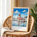 Cardiff Pierhead Building Travel Poster, Cardiff Bay Wall Art, Welsh Landmark Print, Historic Red Brick Architecture, UK City Decor