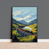 Glenfinnan Viaduct Travel Poster Wall Art, Scottish Highlands Art, Railway Bridge Print, Scotland Landscape, Steam Train Decor Artwork NQ Media Designs