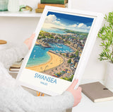 Swansea Print, Mumbles Wall Art with Border, Welsh Coast Poster, Wales Travel Print, Swansea Gift Print