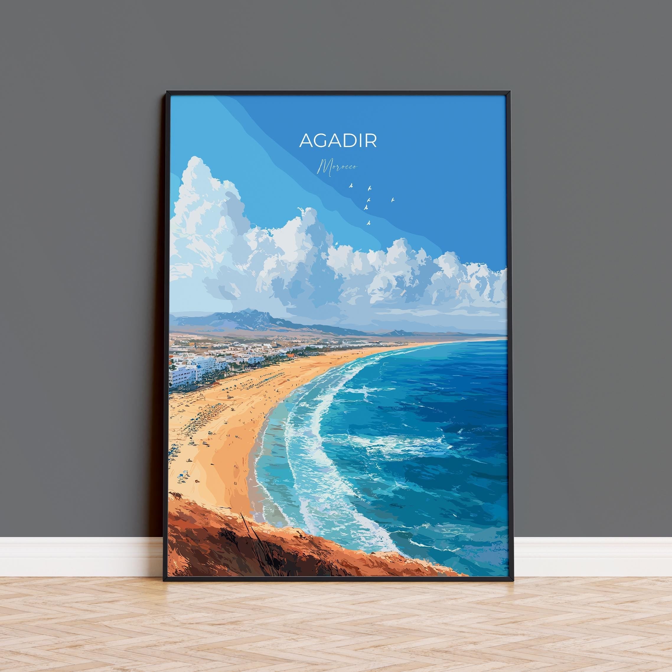 Agadir Travel Poster Wall Art, Travel Print of Agadir, Agadir Art Lovers Gift, Morocco Wall Art NQ Media Designs
