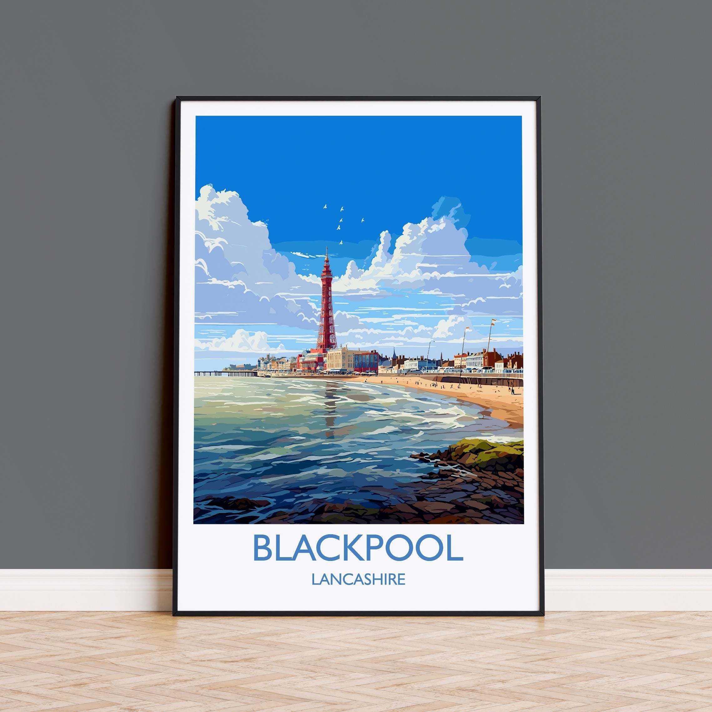 Blackpool Travel Poster Wall Art, Travel Print of Blackpool, England, Lancashire Seaside Art Lovers Gift, Travel Art Gift NQ Media Designs