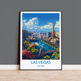 a poster of las vegas with the las vegas skyline in the background