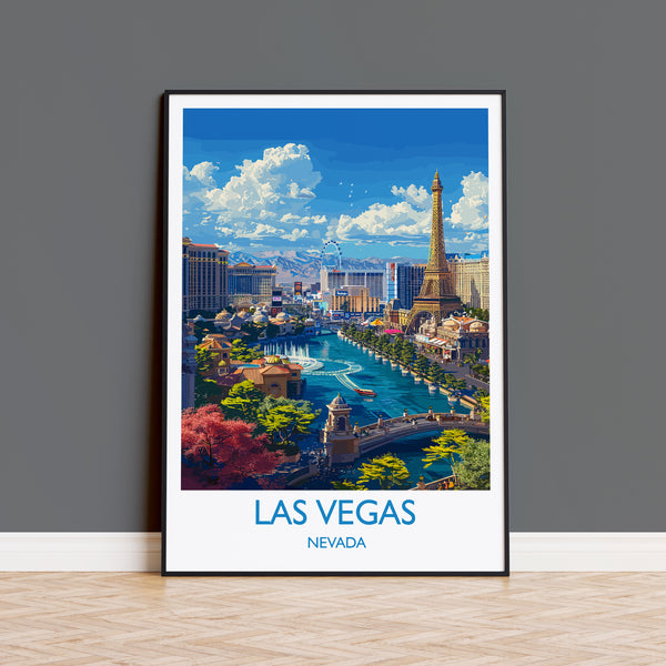 a poster of las vegas with the las vegas skyline in the background