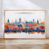Cambridge Travel Poster Skyline Wall Art Landscape, Travel Print of Cambridge, Cambridge Art Lovers Gift, England Horizontal Art Gift NQ Media Designs