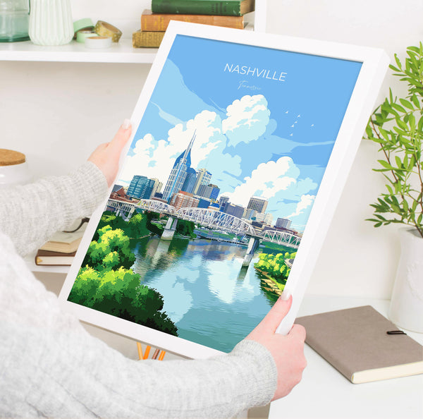 Nashville Travel Poster Wall Art, Travel Print of Nashville, Nashville Art Lovers Gift, Tennessee USA Art Gift