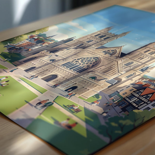 Exeter Cathedral Travel Print, Exeter Devon Wall Art, Historic England City Poster, Gothic Architecture Illustration, UK Decor, Exeter Gift