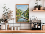 Dovedale Stepping Stones Travel Poster, Peak District Wall Art, Derbyshire Landscape Print, River Dove Illustration, UK Nature Decor