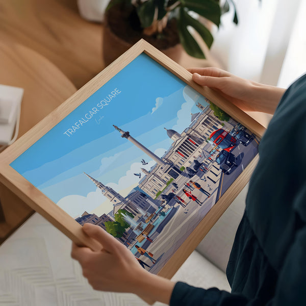 Trafalgar Square Landscape London Travel Print, London Wall Art Poster, Nelson’s Column Illustration,UK City Decor, Landmark Gift