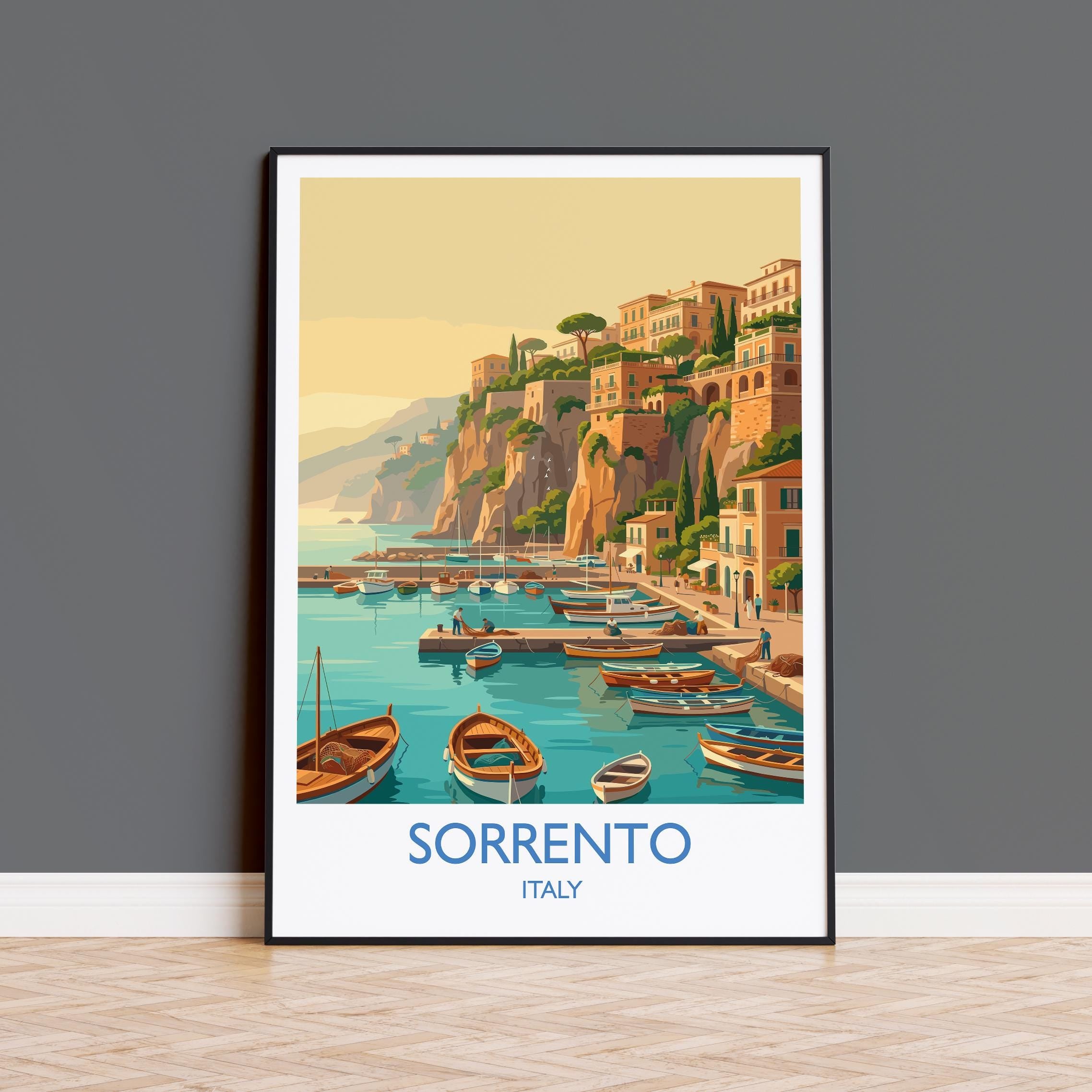 Sorrento Italy Travel Poster, Amalfi Coast Wall Art, Mediterranean Seaside Print, Italian Coastal Landscape, Vintage Style Europe Decor
