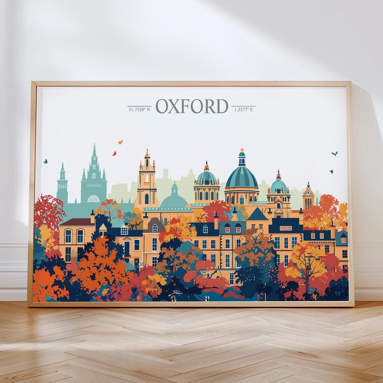 Oxford Travel Poster Skyline Wall Art Landscape, Travel Print of Oxford, Oxford Art Lovers Gift, England Horizontal Art Gift NQ Media Designs