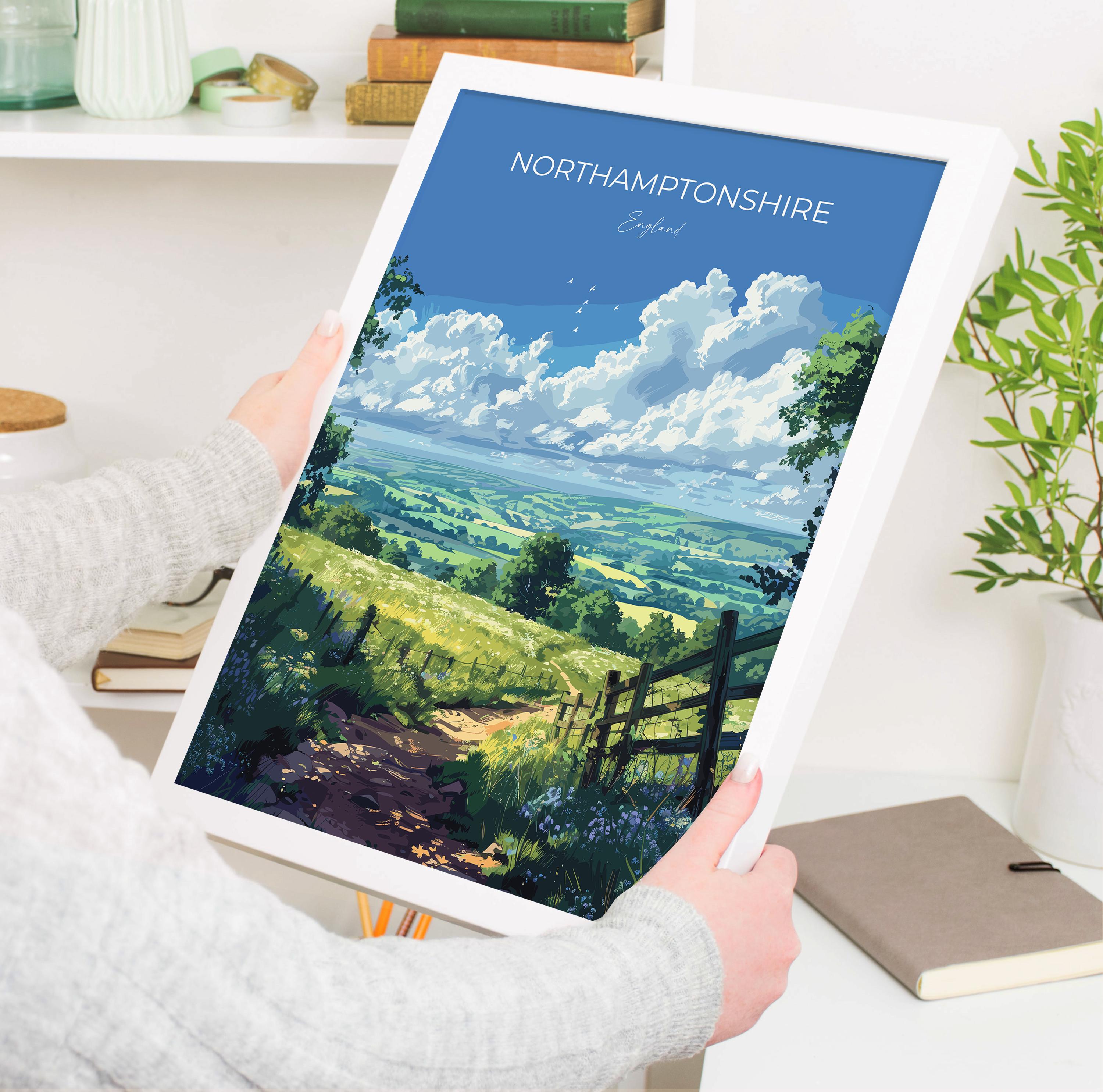 Northamptonshire Poster Wall Art, Travel Print of Northamptonshire, England, Northamptonshire Art Lovers Gift, England Wall Art Print NQ Media Designs