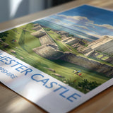 Portchester Castle Print, Hampshire Wall Art with Border, Norman Castle Poster, England Travel Print, Portchester Gift Print