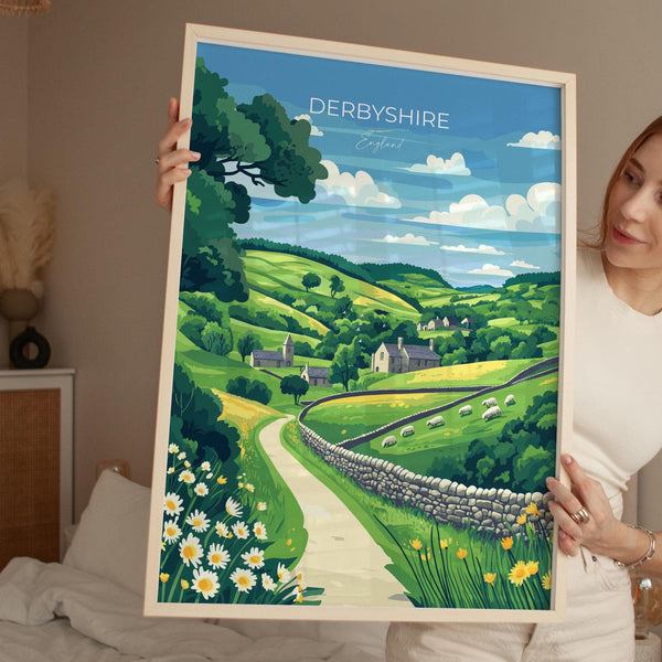 Derbyshire Travel Print Wall Art, Derbyshire Travel Poster, English Countryside Art Gift, Wall Art Print