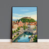 Ljubljana Slovenia Poster, Dragon Bridge Wall Art, Ljubljana Castle Print, Slovenia Travel Poster, Ljubljana Gift