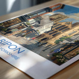 Ripon Cathedral Print, Yorkshire Wall Art with Border, Ripon Street Scene Poster, England Travel Print, Ripon Gift Print