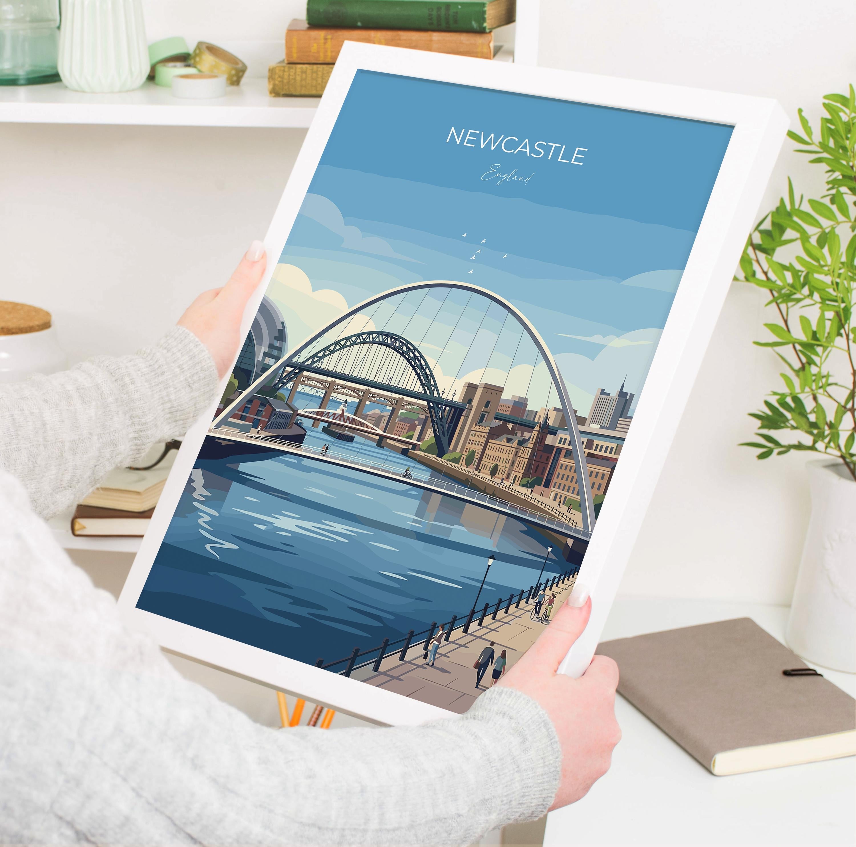 Newcastle Upon Tyne Travel Print, Tyne Bridge Wall Art, Newcastle City Poster, Quayside Illustration, Vintage Style UK City Decor, NQ Media Designs