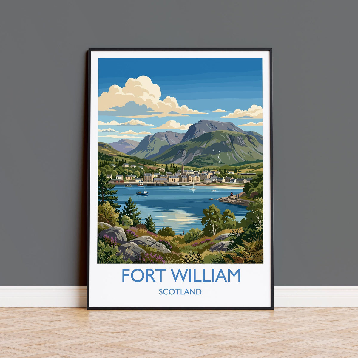 Fort William Scotland Print, Ben Nevis Wall Art with Border, Scottish Highlands Poster, Loch Linnhe Print, Fort William Gift