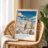 Salzburg Christmas Market Print, Austria Winter Wall Art with Border, Salzburg Cathedral Poster, Austrian Travel Print, Salzburg Gift