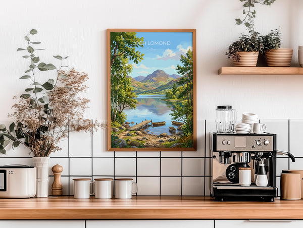 Loch Lomond Scotland Travel Print, Scottish Highlands Wall Art, Scenic Loch Landscape Poster, Nature Illustration, UK Decor, Scotland Gift