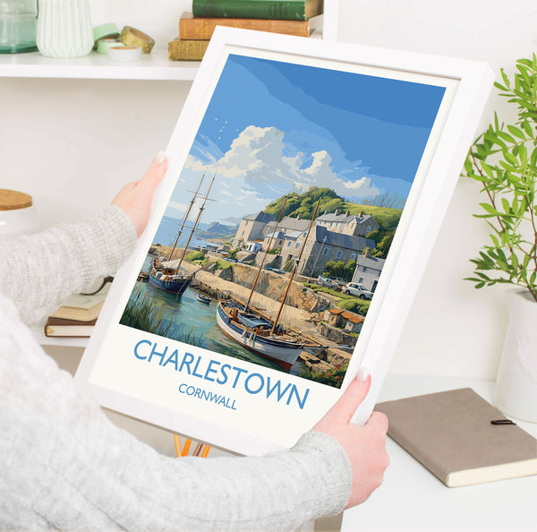 Charlestown Travel Print, Travel Poster of Charlestown, England, Cornwall Art, Charlestown Art Lovers Gift, Wall Art Print