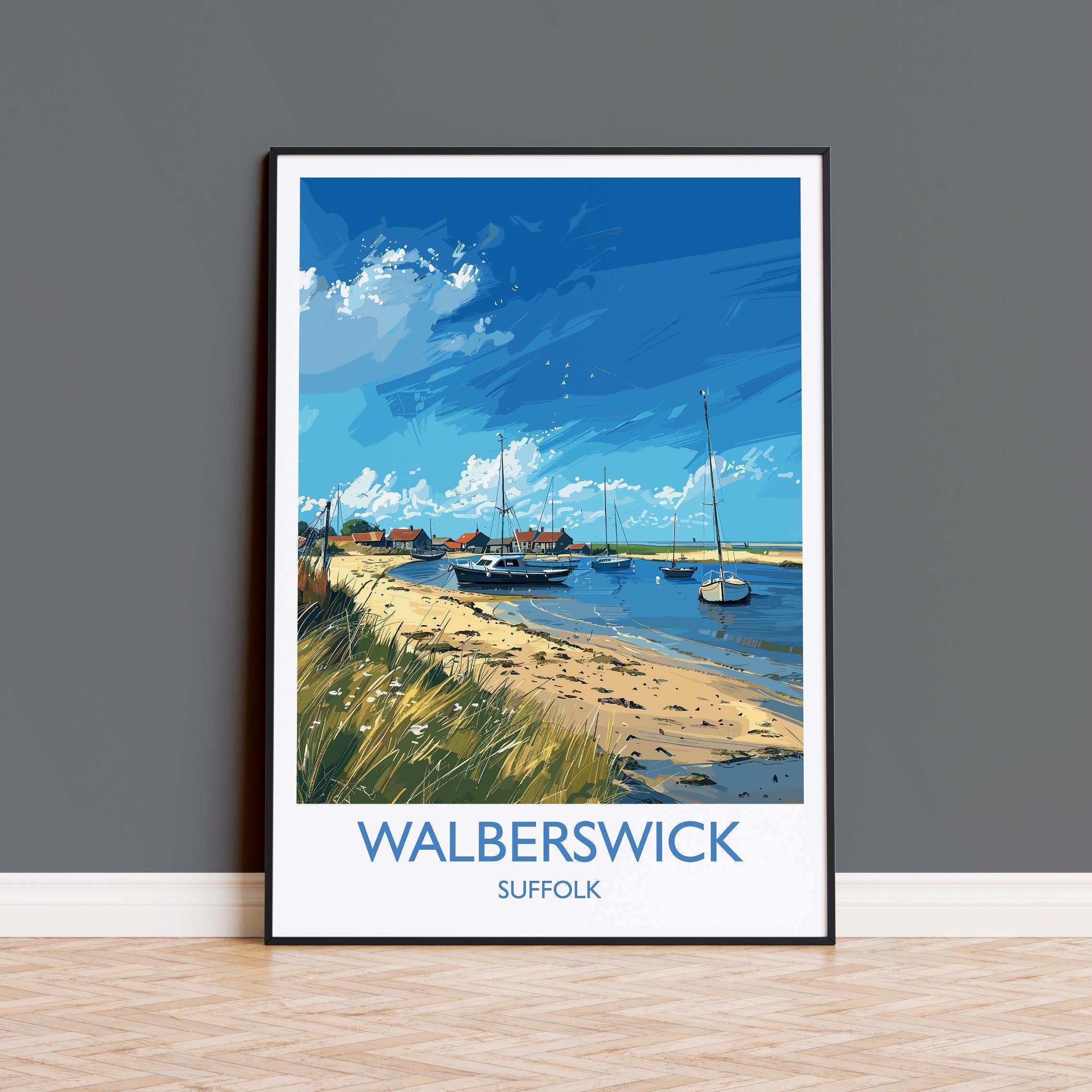 Walberswick Travel Print, Travel Poster of Walberswick, Walberswick Art Lovers Gift, Suffolk Coast Wall Art NQ Media Designs