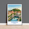 Ljubljana Slovenia Print, Dragon Bridge Wall Art with Border, Ljubljana Castle Poster, Slovenia Travel Print, Ljubljana Gift Print