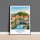 Ljubljana Slovenia Print, Dragon Bridge Wall Art with Border, Ljubljana Castle Poster, Slovenia Travel Print, Ljubljana Gift Print