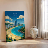 Busan Travel Poster, South Korea Wall Art, Haeundae Beach Print, Coastal Skyline Poster, Busan Gift