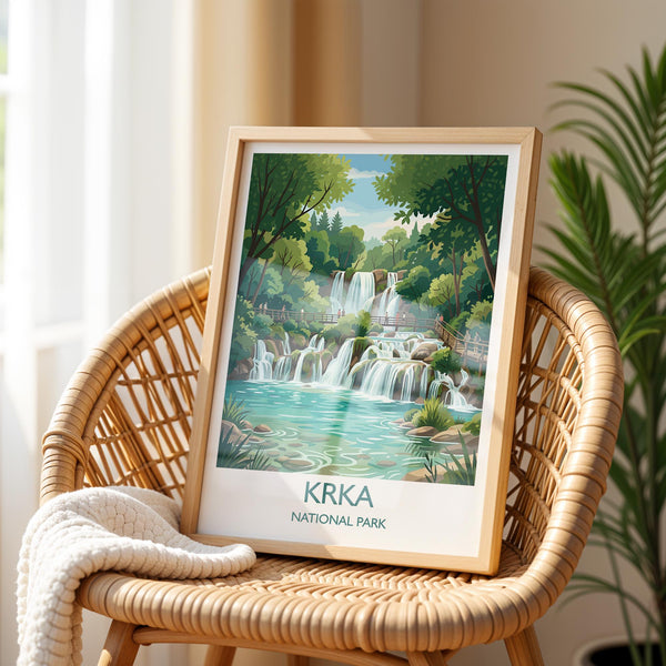 Krka National Park Waterfalls Poster, Croatia Travel Print, Skradinski Buk Wall Art, Croatian Landscape Illustration, Nature Lover Gift