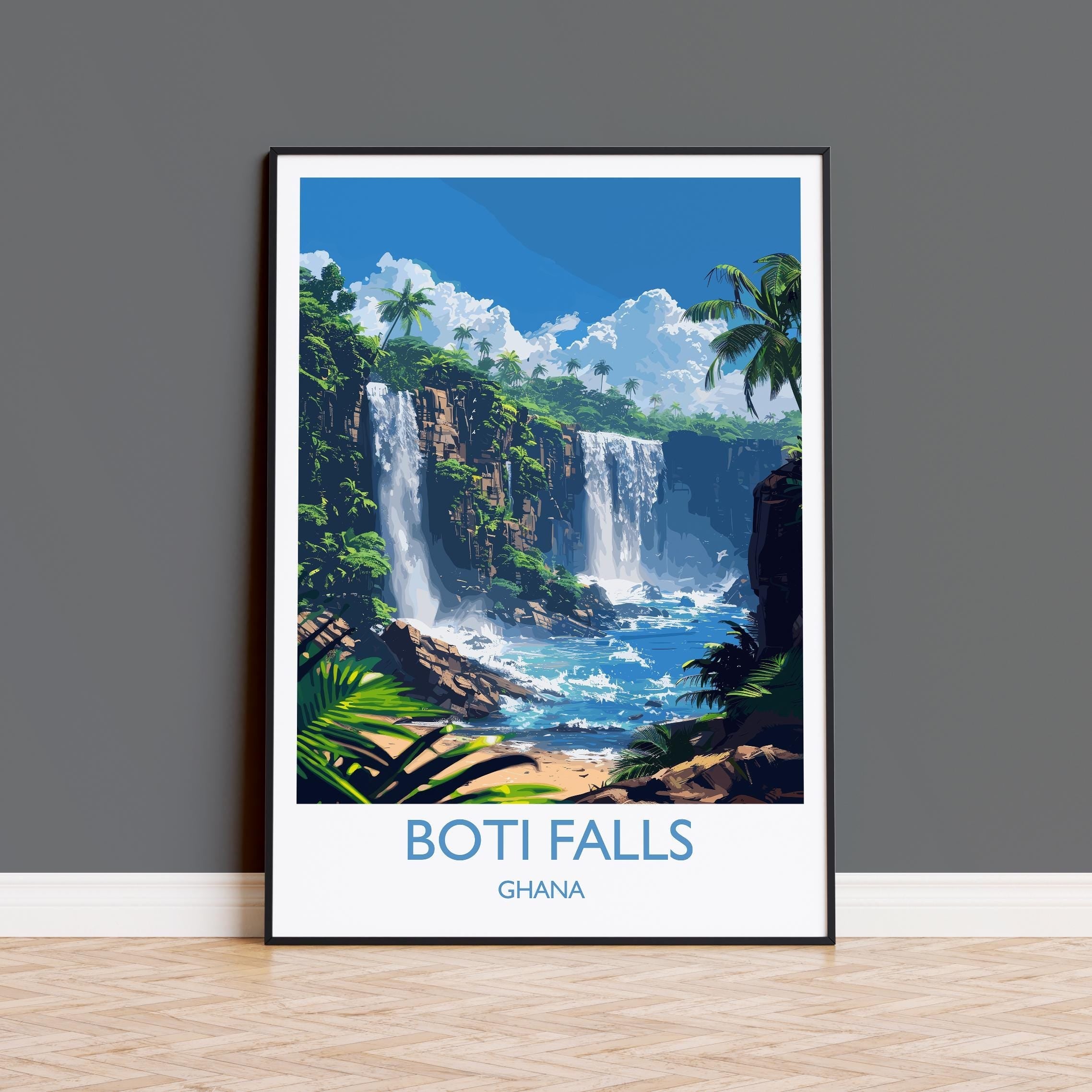 Boti Falls Print, Travel Poster of Boti Falls, Ghana, Africa Art Lovers Travel Gift NQ Media Designs
