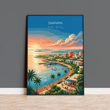 Darwin Australia Travel Print, Darwin Waterfront Wall Art, Northern Territory Poster, Tropical Cityscape Illustration, Australia Art Decor