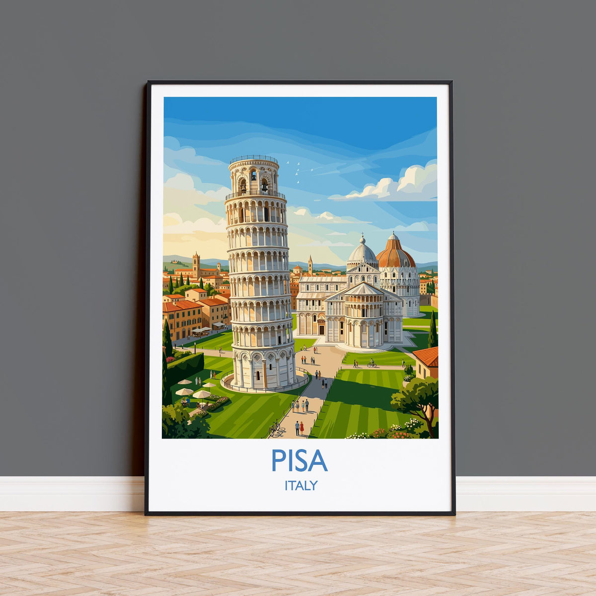 Pisa Italy Travel Poster, Leaning Tower of Pisa Wall Art, Piazza dei Miracoli Print, Tuscany Travel Poster, Italian Vintage Decor