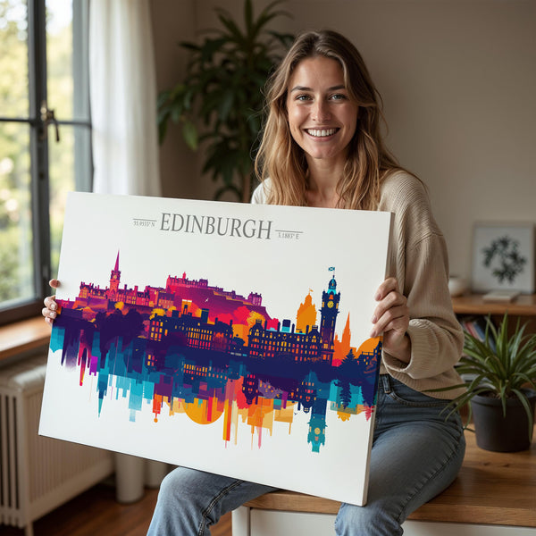 Edinburgh Travel Poster Skyline Wall Art Landscape, Travel Print of Edinburgh, Edinburgh Art Lovers Gift,Scotland Horizontal Art Gift
