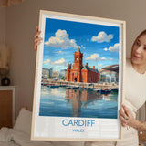 Cardiff Pierhead Building Travel Poster, Cardiff Bay Wall Art, Welsh Landmark Print, Historic Red Brick Architecture, UK City Decor