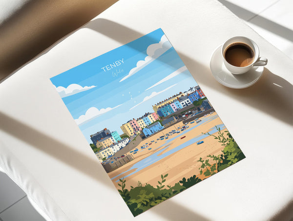 Tenby Travel Print Wall Art, Tenby Travel Poster, Wales, Pembrokeshire Coast, Welsh Art Gift, Wall Art Print