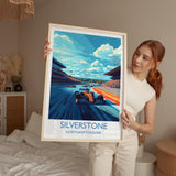 Silverstone Travel Poster Wall Art, Travel Print of Silverstone, Motorsport Art Lovers Gift, Northamptonshire, English Countryside NQ Media Designs
