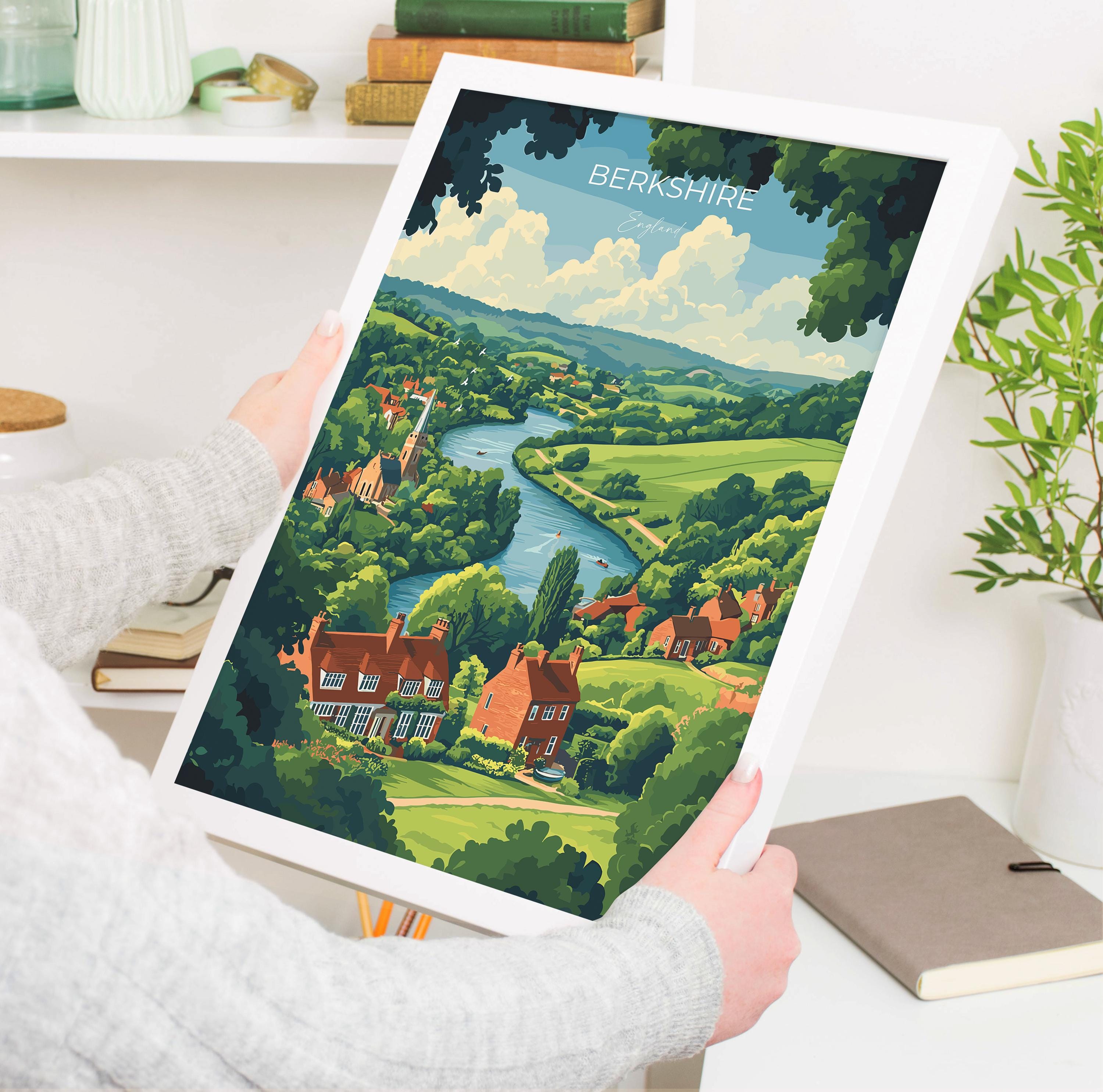 Berkshire Travel Print Wall Art, Berkshire Travel Poster, English Countryside Art Gift, Wall Art Print NQ Media Designs