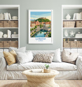 Ljubljana Slovenia Print, Dragon Bridge Wall Art with Border, Ljubljana Castle Poster, Slovenia Travel Print, Ljubljana Gift Print